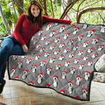 Christmas Santa Penguin Pattern Print Quilt
