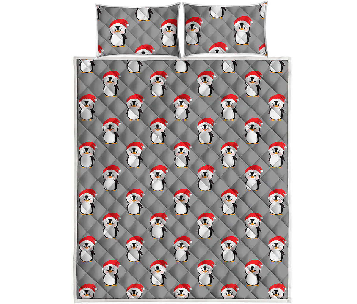 Christmas Santa Penguin Pattern Print Quilt Bed Set