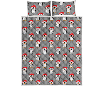 Christmas Santa Penguin Pattern Print Quilt Bed Set