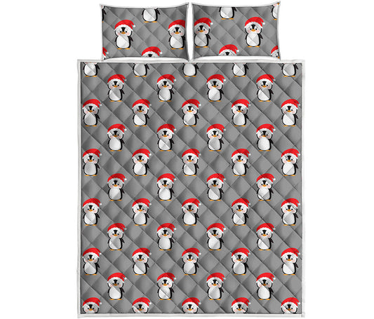 Christmas Santa Penguin Pattern Print Quilt Bed Set