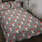 Christmas Santa Penguin Pattern Print Quilt Bed Set