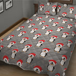 Christmas Santa Penguin Pattern Print Quilt Bed Set