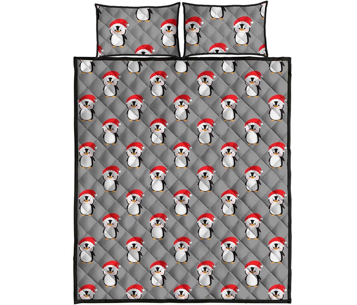 Christmas Santa Penguin Pattern Print Quilt Bed Set