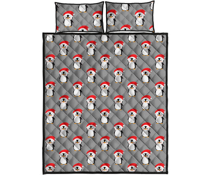 Christmas Santa Penguin Pattern Print Quilt Bed Set