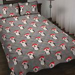 Christmas Santa Penguin Pattern Print Quilt Bed Set