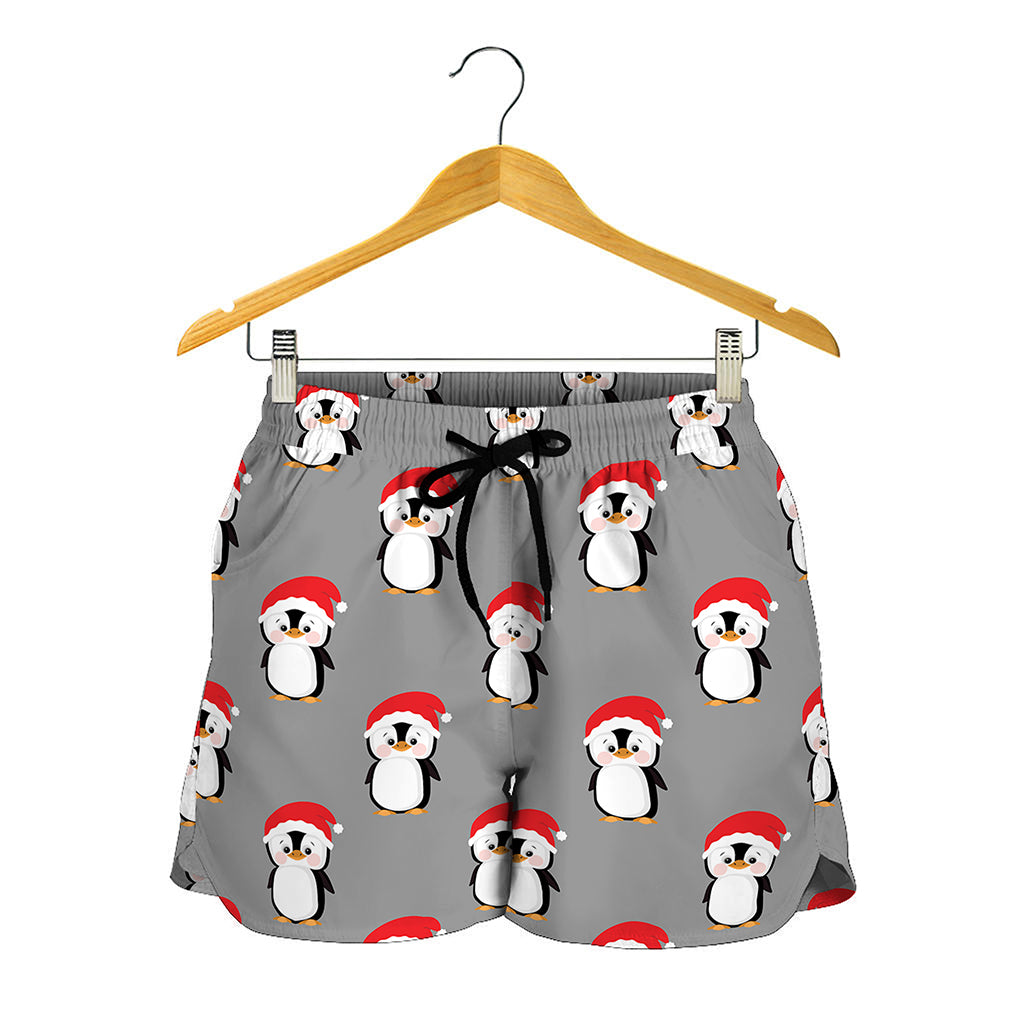 Christmas Santa Penguin Pattern Print Women's Shorts