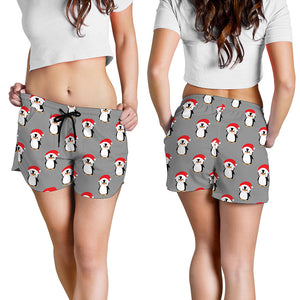 Christmas Santa Penguin Pattern Print Women's Shorts