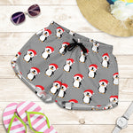 Christmas Santa Penguin Pattern Print Women's Shorts