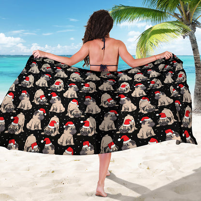 Christmas Santa Pug Pattern Print Beach Sarong Wrap
