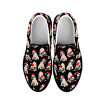 Christmas Santa Pug Pattern Print Black Slip On Shoes
