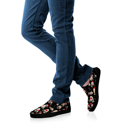 Christmas Santa Pug Pattern Print Black Slip On Shoes