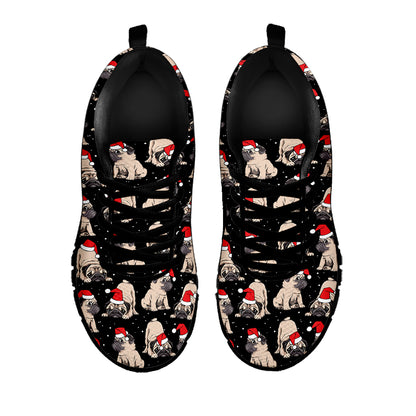Christmas Santa Pug Pattern Print Black Sneakers