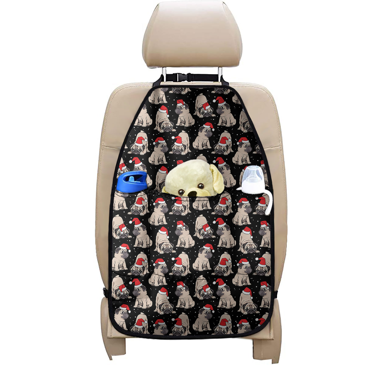 Christmas Santa Pug Pattern Print Car Seat Organizers