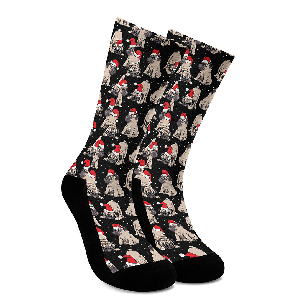 Christmas Santa Pug Pattern Print Crew Socks