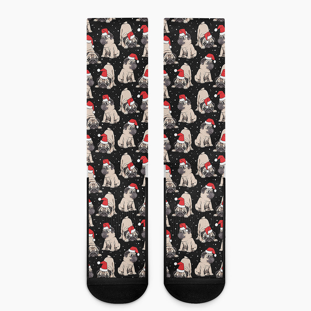 Christmas Santa Pug Pattern Print Crew Socks