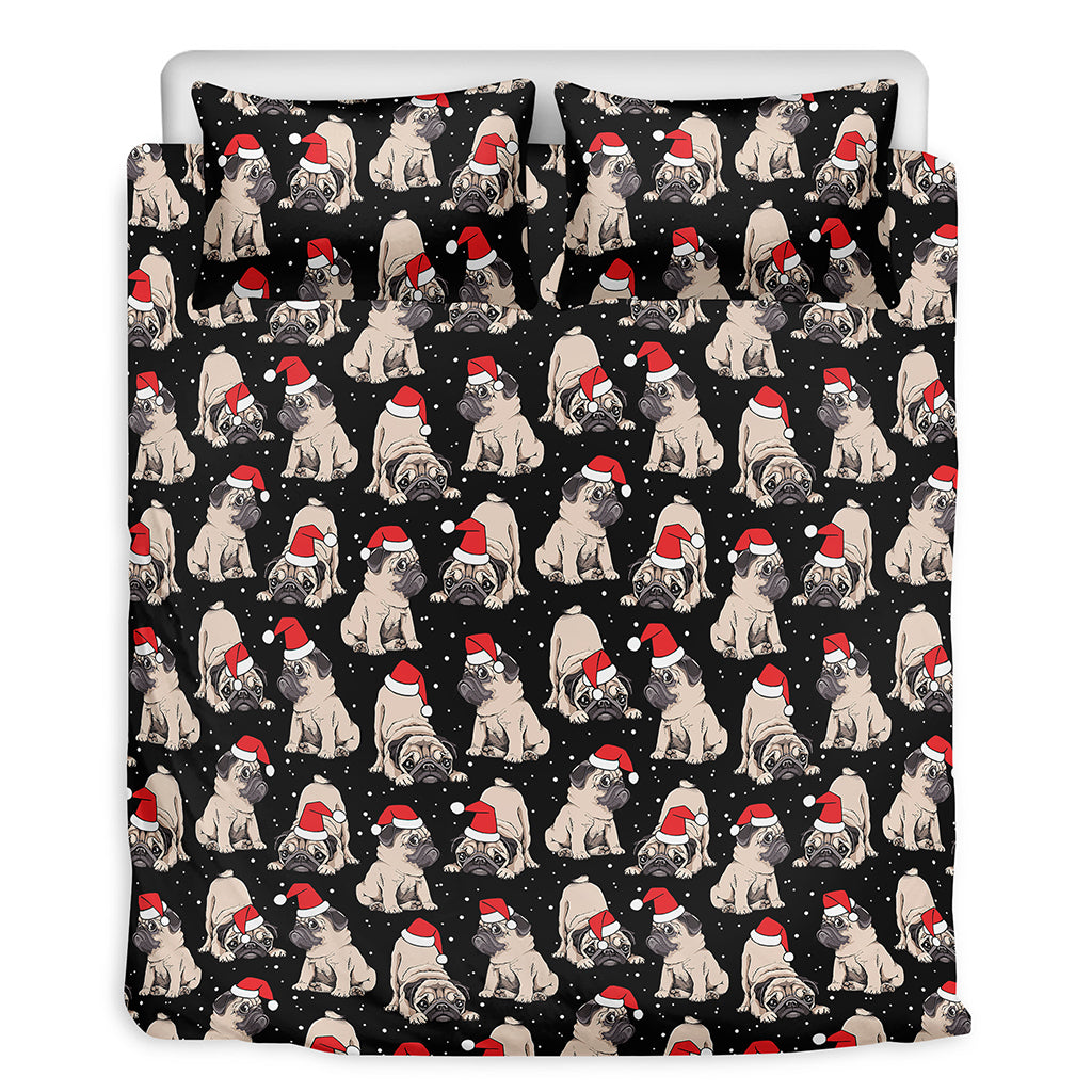 Christmas Santa Pug Pattern Print Duvet Cover Bedding Set