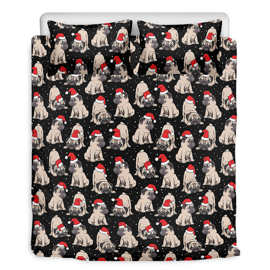 Christmas Santa Pug Pattern Print Duvet Cover Bedding Set