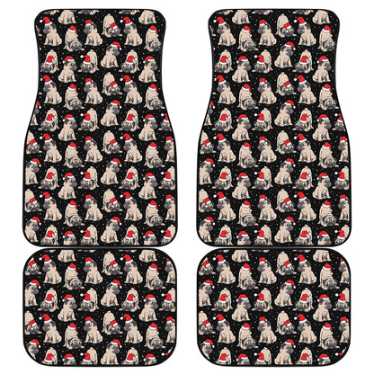Christmas Santa Pug Pattern Print Front and Back Car Floor Mats