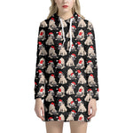 Christmas Santa Pug Pattern Print Hoodie Dress