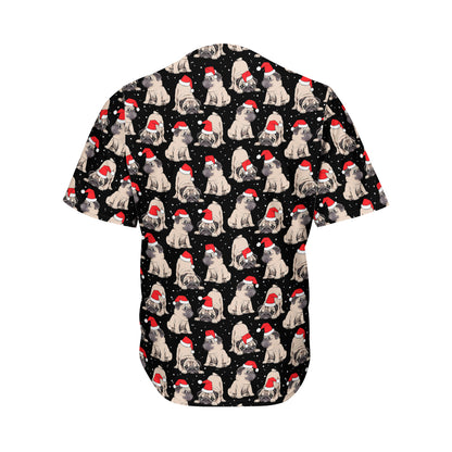 Christmas Santa Pug Pattern Print Men's Baseball Jersey