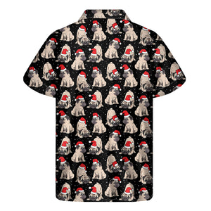 Christmas Santa Pug Pattern Print Men's Short Sleeve Shirt