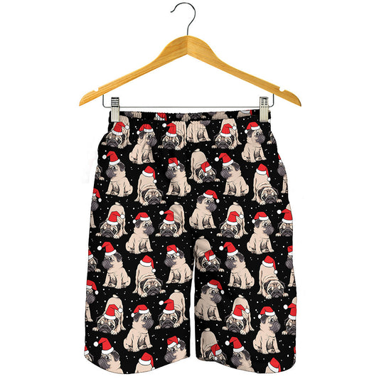 Christmas Santa Pug Pattern Print Men's Shorts