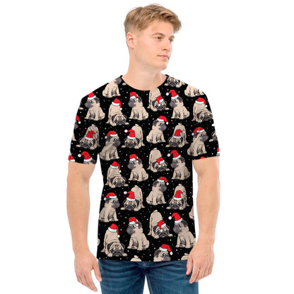 Christmas Santa Pug Pattern Print Men's T-Shirt
