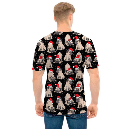 Christmas Santa Pug Pattern Print Men's T-Shirt