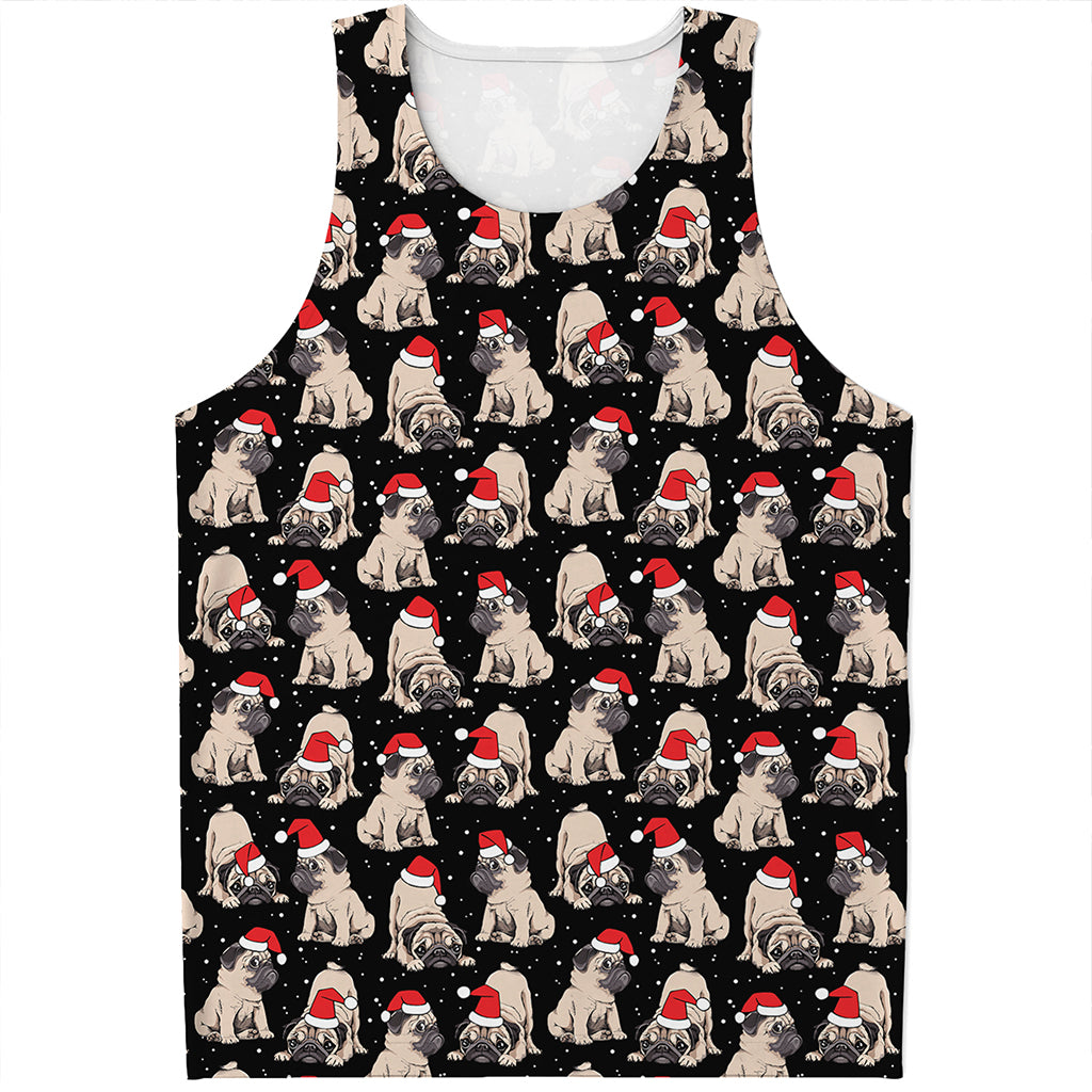 Christmas Santa Pug Pattern Print Men's Tank Top
