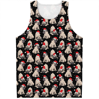 Christmas Santa Pug Pattern Print Men's Tank Top