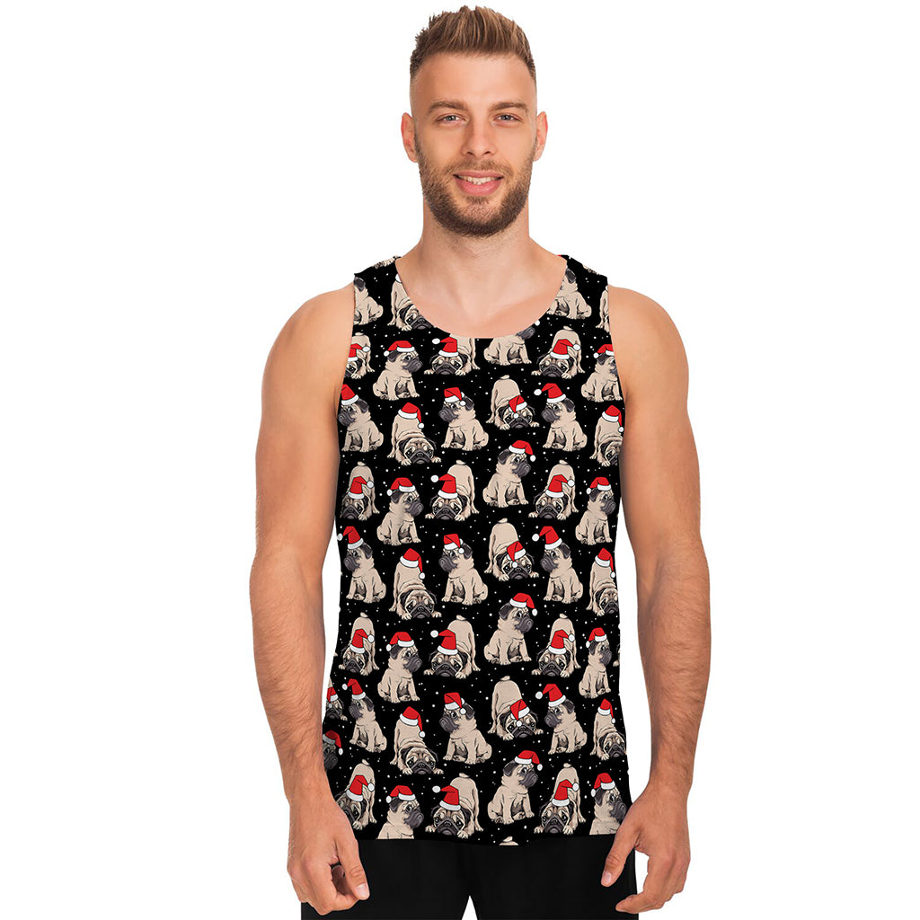Christmas Santa Pug Pattern Print Men's Tank Top