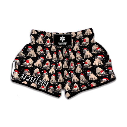 Christmas Santa Pug Pattern Print Muay Thai Boxing Shorts