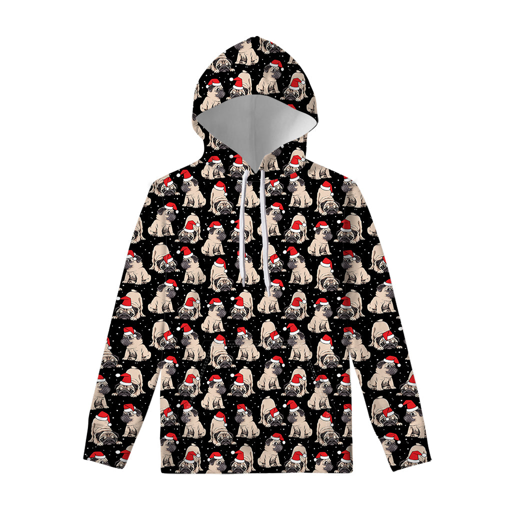 Christmas Santa Pug Pattern Print Pullover Hoodie