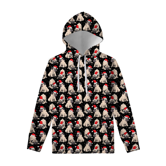 Christmas Santa Pug Pattern Print Pullover Hoodie