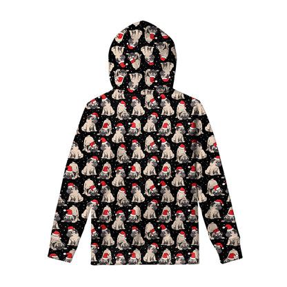 Christmas Santa Pug Pattern Print Pullover Hoodie