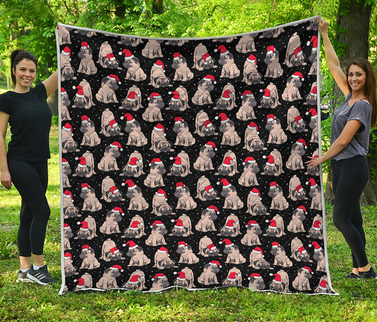 Christmas Santa Pug Pattern Print Quilt