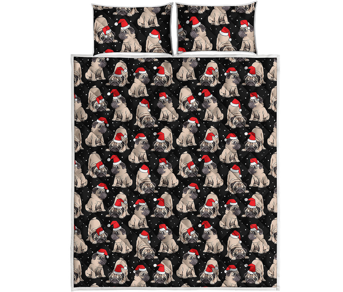 Christmas Santa Pug Pattern Print Quilt Bed Set