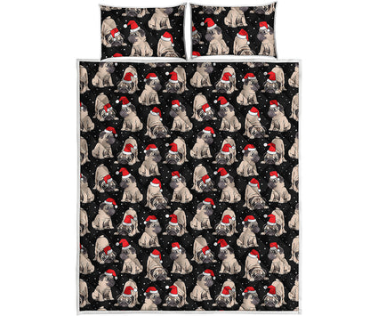 Christmas Santa Pug Pattern Print Quilt Bed Set