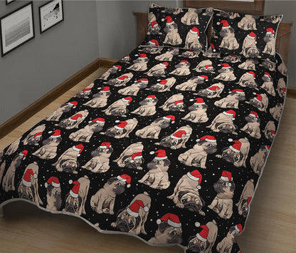 Christmas Santa Pug Pattern Print Quilt Bed Set