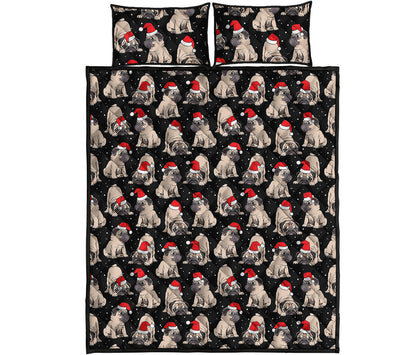 Christmas Santa Pug Pattern Print Quilt Bed Set