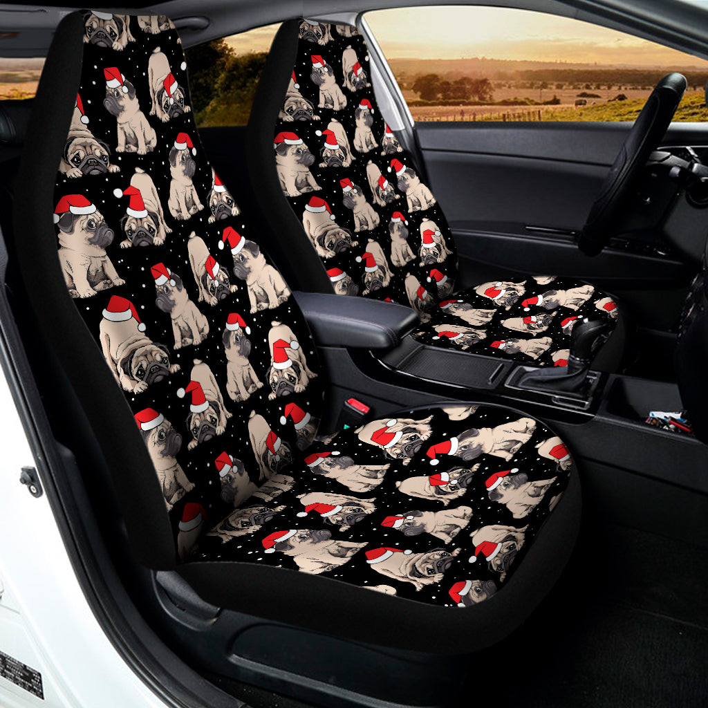 Christmas Santa Pug Pattern Print Universal Fit Car Seat Covers