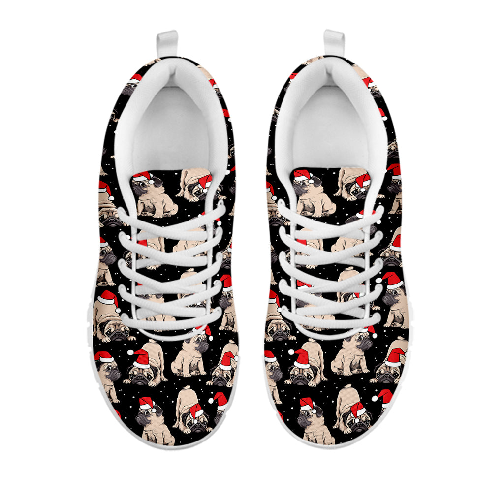 Christmas Santa Pug Pattern Print White Sneakers