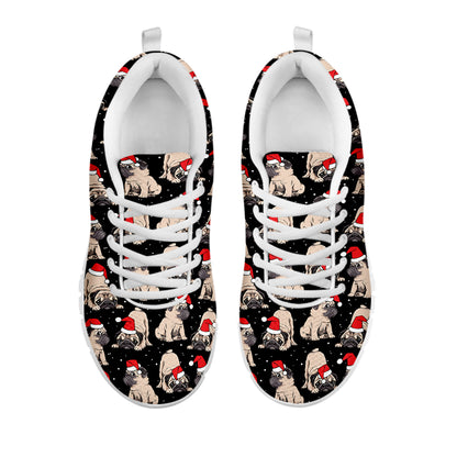 Christmas Santa Pug Pattern Print White Sneakers