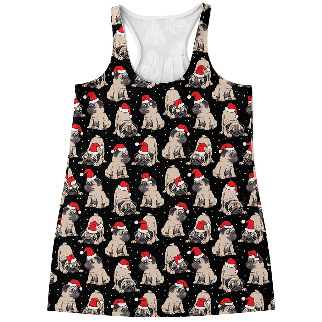 Christmas Santa Pug Pattern Print Women's Racerback Tank Top