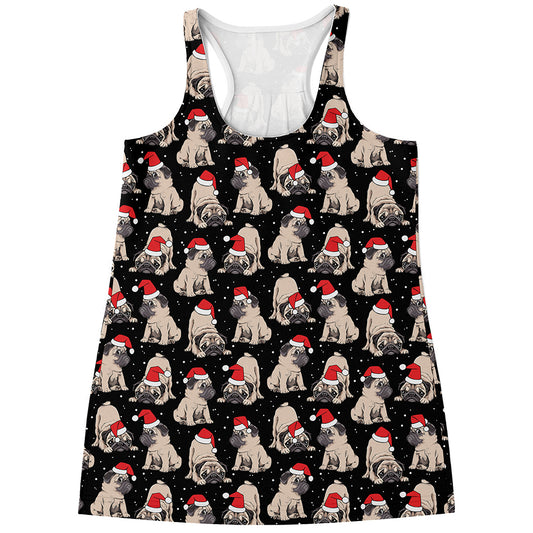 Christmas Santa Pug Pattern Print Women's Racerback Tank Top