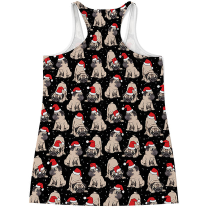 Christmas Santa Pug Pattern Print Women's Racerback Tank Top