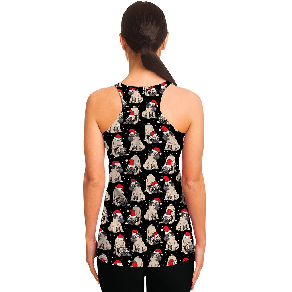 Christmas Santa Pug Pattern Print Women's Racerback Tank Top