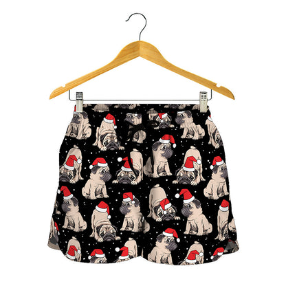 Christmas Santa Pug Pattern Print Women's Shorts