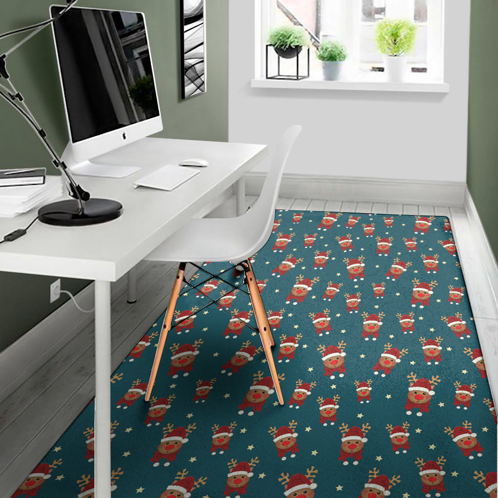 Christmas Santa Reindeer Pattern Print Area Rug