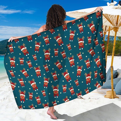 Christmas Santa Reindeer Pattern Print Beach Sarong Wrap